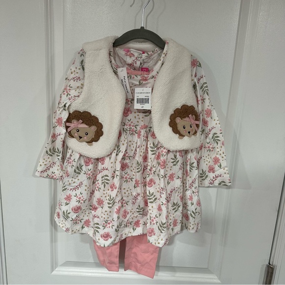 NWT Toddler 4T 3-piece floral shirt/pink pants/hedgehog vest - Picture 6 of 7